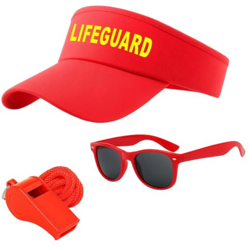 HcvGcm Baywatch Kostüm, 3-teiliges Set Mit Verstellbarer Bademeister-Kappe, Baywatch Badehose, Sonnenbrille Und Trillerpfeife, Perfekt Für Halloween, Karneval Und Strandpartys