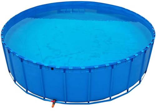 Piscine hors sol, Bassin à poissons en toile PVC avec vanne de vidange for tortues koï, d'eau salée, bleu(1.5X1m)