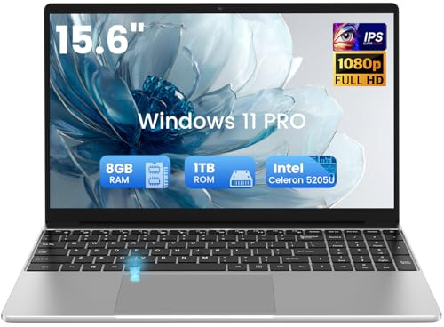 2026 PC Portatile 15.6 Pollici Win11 Pro Celeron 5205U Computer Portatile 8GB RAM 1024GB SSD IPS FHD 1920*1080 Laptop USB3.0 Mini HDMI Notebook Con Tastiera retroilluminata sblocco per impront