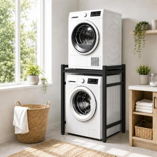 3-Stufig Höhenverstellbares Waschmaschinenregal 73x63x105CM Platzsparender Geräteständer mit 300 KG Tragkraft Stabiler Kohlenstoffstahl-Rahmen für Waschmaschine Trockner Mikrowelle und Backofen Typ C
