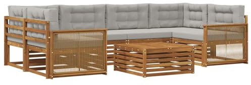 vidaXL Outdoor-Sofagarnitur mit Kissen 7 pcs Natürlich und Hellgrau, Gemütliches Outdoor-Set, modernes Lounge-Möbel, Garten-Sofa, tolle Terrassen-Sitzgelegenheit