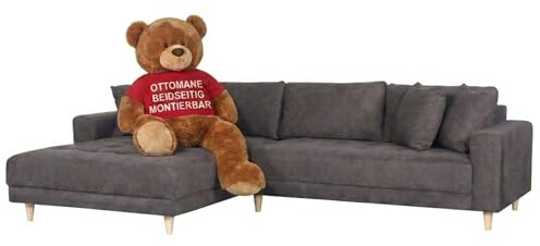 MR. DEKO Ecksofa Gorino groß dunkelgrau | Couch L-Form Wohnlandschaft Strukturstoff | Big-Sofa | Ottomane flexibel