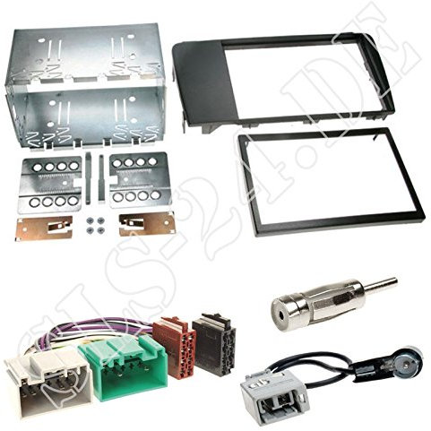 Einbauset: Autoradio Doppel-DIN 2-DIN Blende Einbaurahmen Radioblende schwarz + ISO KFZ Radio Adapter Adapterkabel + Antennenadapter für Volvo S60 V70 ab 09.2004 bis2009 Volvo XC 70 ab 2004-2007