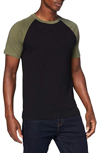 Urban Classics Herren Raglan Contrast Tee – Slim Fit T-Shirt mit Kontrastärmeln, Rundhalsausschnitt, sportlicher Look, weicher Baumwollmix, Basic Style,Blk/Olive,5XL