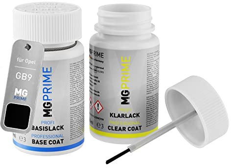 MG PRIME Autolack Lackstift Set für Opel GB9 / 22Y 93T Black Meet Kettle 4 Metallic/Onyxschwarz Metallic Basislack Klarlack je 50ml