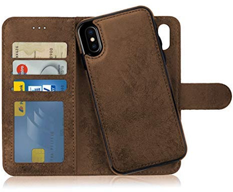 MyGadget Flip Case for iPhone Xs Max - [ Removable Magnetic Cover ] - PU Leather Phone Case - [ Cover with Card Slot ] Protective Shell in Brown