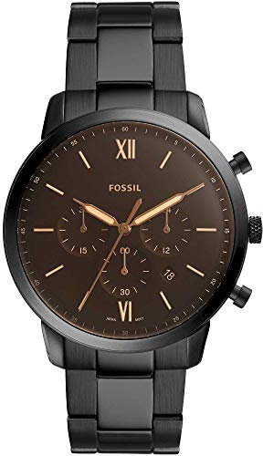 Fossil Neutra uhr für Herren, Chronographenwerk mit Edelstahl- oder Lederarmband, Dunkelgrau und Braun, 44MM