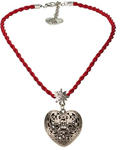 Alpenflüstern Kordel-Trachtenkette Trachtenherzerl - Damen-Trachtenschmuck Dirndlkette rot DHK243