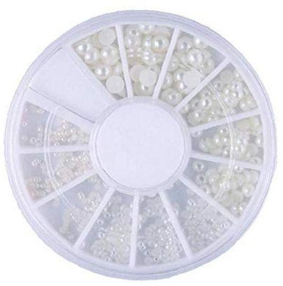 Culer White Pearl Nail Art Stone Kit - Different Size Wheel Rhinestones Beads For Nail Art Wedding, Birthday Party Home Decoration