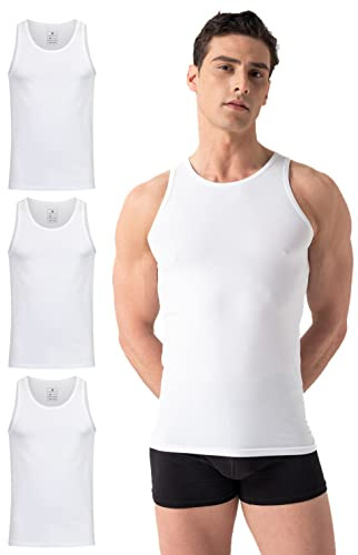 Burnell & Son Camiseta interior para hombre, pack de 3 unidades, camiseta sin mangas, acanalada, extra larga, de algodón, corte ajustado, en blanco y negro