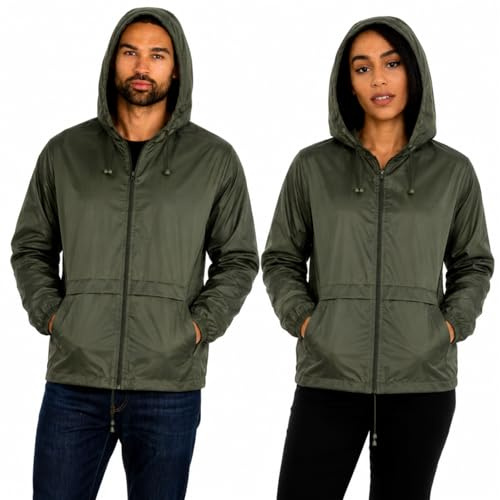 Style It Up Unisex Mens Ladies Water Resistant Plain Raincoat Kagools Jacket Hooded Cagoule (Olive, 3XL)
