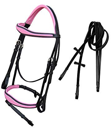 Exion Pink English Bridle for Horses | Anatomic Snaffle Noseband & Browband Jumping English Bridle with Flash | Royal English Bridle