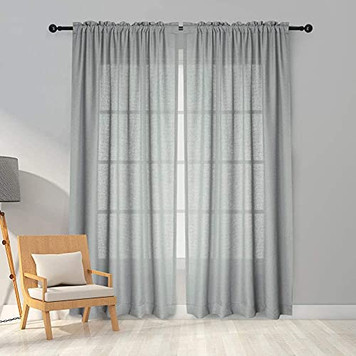 Melodieux 2 Panel Faux Linen Voile Net Curtains Semi Sheer Rod Pocket Drapes for Bedroom, Living Room, Window - Grey, 55 x 72 inch drop (140 x 183cm)