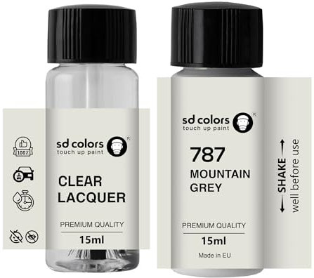 SD COLORS Peinture de retouche gris montagne 787-15 ML - Pinceau de réparation pour rayures - Code couleur 787 - Gris montagne (peinture + vernis)