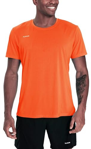 TLRUN Men's Ultra Lightweight Running Shirts Dry Fit Marathon Top Tee Cool Short Sleeve Athletic T-Shirts(Medium, Orange)