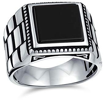 Retro Band Stil Geätzte Band Schwarz Onyx Quadratisch Siegel Ring Für Männer Schwer .925 Sterling Silber Handgefertigt In Der Türkei