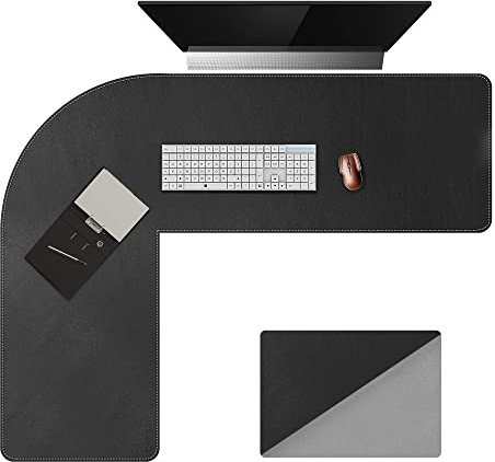 Chihein L-Shaped Desk Pad, Corner Desk Mat (125+125) x40cm, Computer Office Mouse pad Writing Table Pad for Home Office - Black/Gray