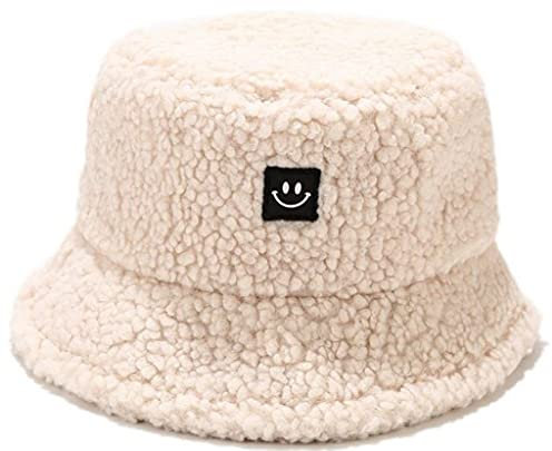 JFAN Fischerhut Unisex Lächelndes Gesicht Damen Unisex Winter Warm Plüsch Eimer Hut Draussen Beige One Size