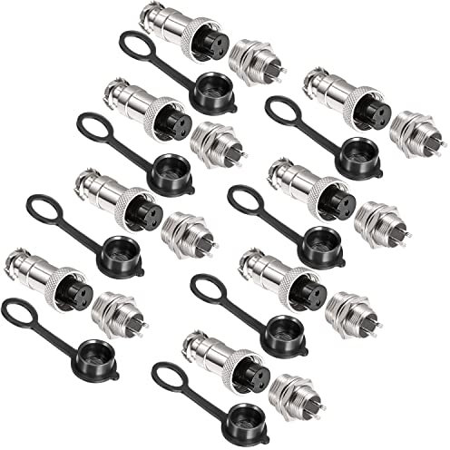VISSQH 16 Pcs Connecteur de câble 2 Broches,Aviation Plug,GX12 2 Broches Connecteur Mâle et Femelle,5A 12mm Métal Mâle Femelle Panneau Connecteur+Caoutchouc Capuchon et Tournevis
