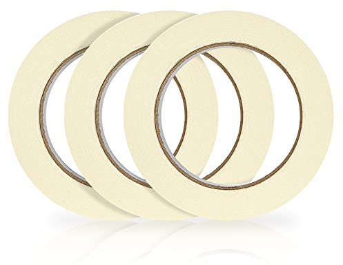 3 Stück beige Zeichenkreppband 1.2cm x 50m, Abdeckband, Malerband, Künstlerband Weißes Klebeband Malerband Zeichenband