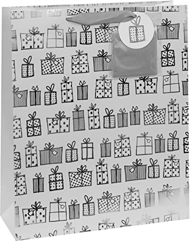 Glick Luxury Gift Bag, Deep Large, Celebration, Birthday, Includes Tissue Paper and Tag, 350 x 420 x 130mm, Black & White