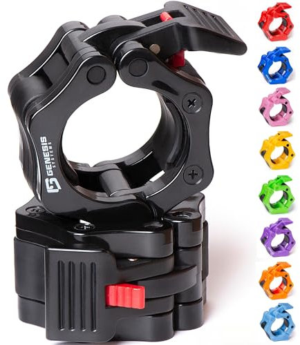 GENESIS SYSTEMS Olympic Barbell Clips 2 Inch Barbell Clamps Bar Collars Weight Quick Release - for Weightlifting