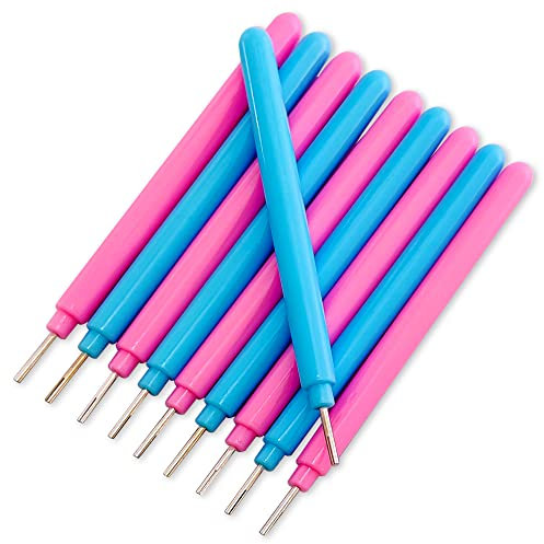 TOYVENTURES 10 Pcs Quilling Paper Pens, Paper Quilling Kits Quilling Slotted Tools Handmade Rolling Curling Quilling Needle Pen for Art Craft (Blue,Pink)