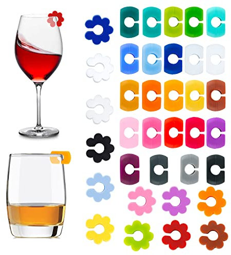 GWAWG Glasmarker 36 PCS Wiederverwendbarer Gemischter Farbbecher Charm Weinglasring für Weinglas, Champagnerglas, Cocktailglas, Martini-Glas, Trinkglas
