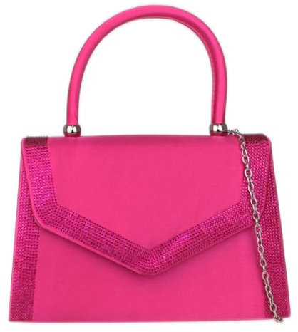 Girly Handbags Pochette da donna glitterate in raso, Fucsia, W 22, H 14, D 7 cm (W 9, H 6, D 3 inches)
