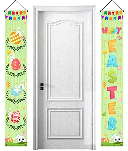 Bexdug Ostern-Veranda-Banner,Osterdekorationen Indoor mit Ei und Hase - Osterdekorationen Happy Easter Day Theme Banner Welcome Spring Outdoor Indoor Banner
