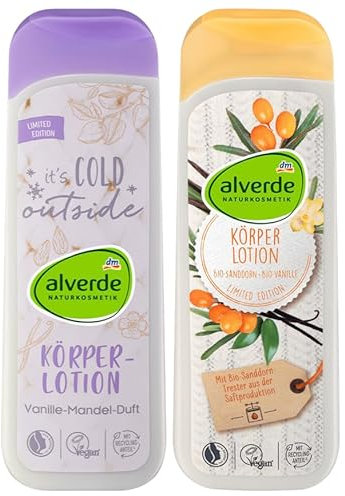 alverde NATURKOSMETIK 2er-Set Hautpflege: Körperlotion IT'S COLD OUTSIDE Bodylotion mit Vanille-Mandel-Duft, Mandel-Öl & Sheabutter für samtweiches Hautgefühl, zieht schnell ein, 2 x 250 ml (500 ml)