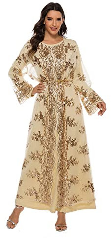 Muslimisches Kleid für Damen, Arabischer Kaftan in Voller Länge Ethnische Kleidung Abaya Islamische Marokkanische Ramadan Robe Ohne Hijab