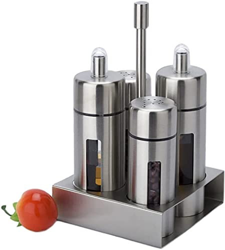 Juego Básico De Vinagrera, Botellas Dispensadoras De Vinagre De Acero Inoxidable, Salero Y Pimentero, Soporte Para Servidor De Condimentos, 4 Piezas