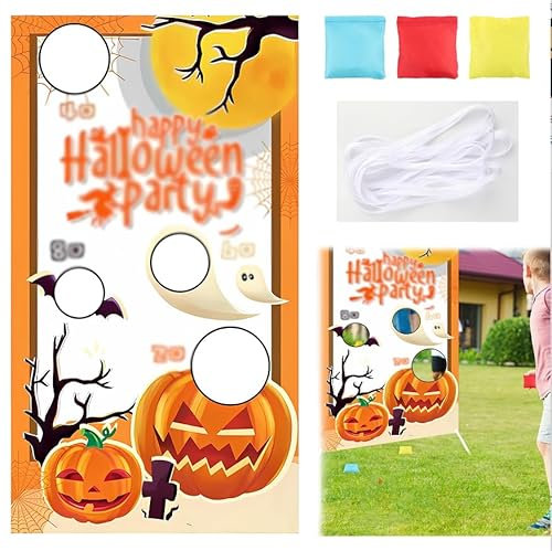 Halloween Sitzsack Wurfspiele, ZoneYan Halloween Banner Wurfspiel, Halloween Sandsäcke Games, Kürbis Hängendes Wurfspiel, Werfen Spiele Banner, Indoor Outdoor Partyspiele für Halloween Deko Kinder