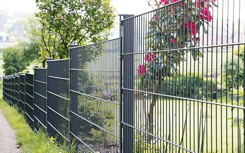 Doppelstabmattenzaun Set 656 | Anthrazit | Komplett Set | Zaun mit Leiste | Zaun inkl. Pfosten | 10-83 cm