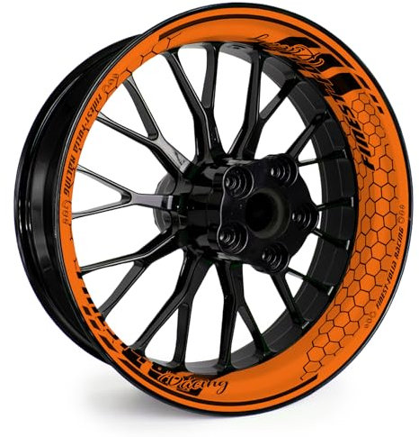 4-teiliges Felgenbettaufkleber Set für 17 Zoll Felgen Komplett Dekor Folie für Motorrad Felgenrandaufkleber selbstklebend wasserfest uv-beständig MR021 (11-04 Neon Orange FF Racing)