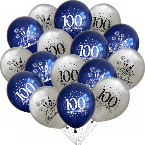 Yunchu Online 100. Geburtstag Luftballons Happy 100th Birthday Ballons Blau Silber 100. Geburtstag Dekoration 100 Jubiläum Geburtstagsparty Deko für Mädchen Jungen 100. Geburtstag Jubiläum Zubehör