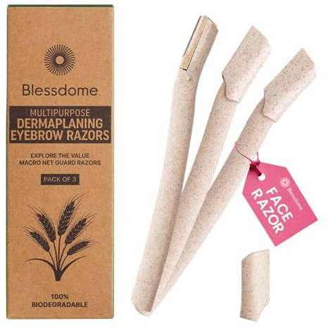 3 Pcs Biodegradable Wheat Straw Eyebrow Razor Shaper Kit for Women - Facial Hair Remover and Trimmer, Exfoliating Dermaplaning Tool - Eco-Friendly & Reusable