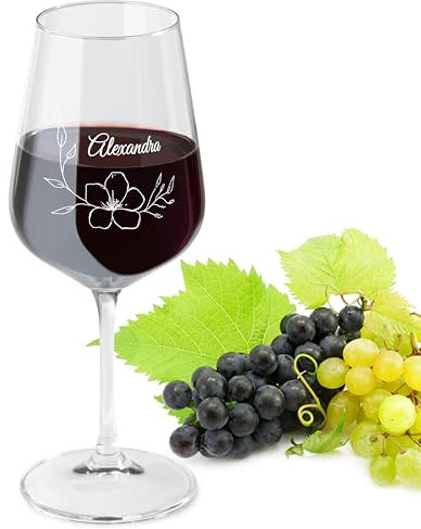 LIQUISIGN Weinglas mit Gravur | Motiv Hibiskus mit Wunschname | Personalisiertes Glas | Spruchglas mit Wunschtext graviert | Geschenkidee