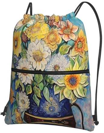 Rucksack mit Kordelzug, Reißverschluss, Öl auf Leinwand, Blumen, Tasche für Yoga, Fitnessstudio, Schwimmen, Reisen, Fitness, Sport