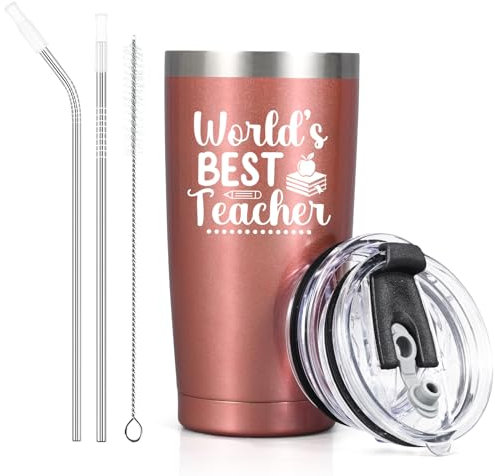 Livole Teacher Gifts for Women, World's Best Teacher, Thank You Gifts for Nursery Teachers, End of Year Presents, Funny Teachers Mug, 20oz Travel Mug for Cold Drinks, 600ml Thermal Tumbler