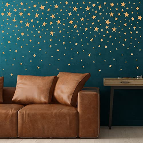 SHYJSHYJ Wandtattoo, Vinyl, Sterne, zum Abziehen und Aufkleben, himmlische Glitzer-Wandsticker für Kinderzimmer, Schlafzimmer, Wohnzimmer, Heimdekoration, Metallic-Gold