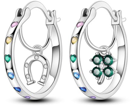 NARMO Hufeisen Vier Blatt Klee Hoop Ohrringe 925 Sterling Silber Ohrringe für Frauen