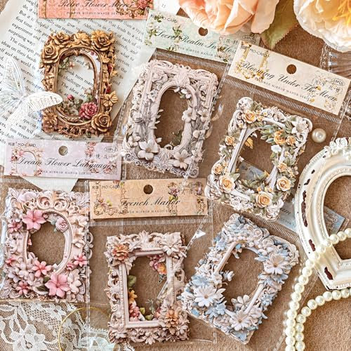 Scrapbook Bullet Journal Zubehör Vintage Stickers 60pcs,Hohle Geprägt Blumenrahmen Retro Aesthetic Sticker für Fotoalbum,Scrapbooking,Tagebuch,Album,Tagebuch,Notizbuch, DIY-Dekoration