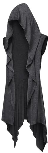 Runcati Herren Rüschen Jacke Lange Kapuze Ärmellos Schal Kragen Cardigan Drapiert Einfarbige Leichte Cape Mantel,Dunkelgrau,XL