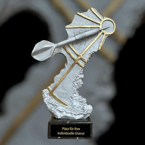 eberin · XXL Dart Skulptur – Der ultimative Preis für Dart-Champions · Dartsport Trophäe · Dartpfeil trifft Bullseye · Dartturnier · Kneipe · Darts Pokal mit Wunschtext · Größe 25,5 cm (MIT Gravur)