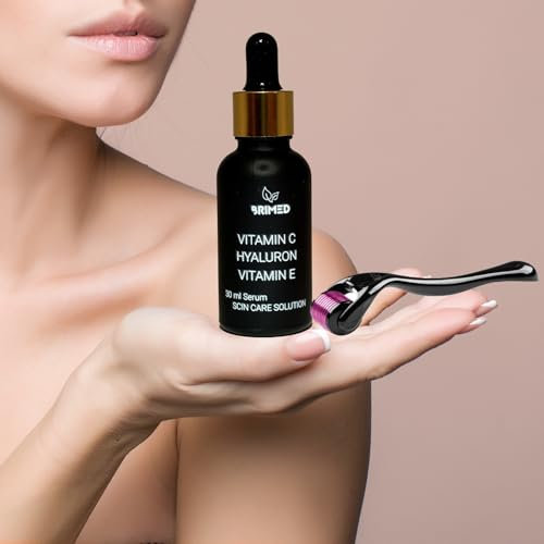 Vitamin C Serum + Hyaluron + Vitamin E und Derma-Roller für Microneedling (0,25 mm)