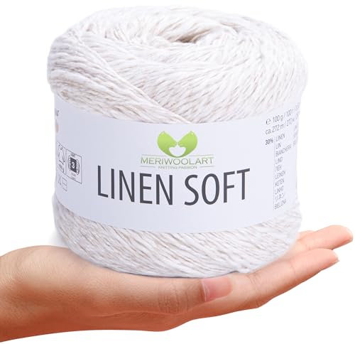 MeriWoolArt® Linen Soft Garn – Premium Naturgarn zum Stricken & Häkeln, 100g Leinengarn Baumwolle Viskose Mischung, atmungsaktiv, weich & umweltfreundlich, ideal für Kleidung, Tücher, DIY 7301