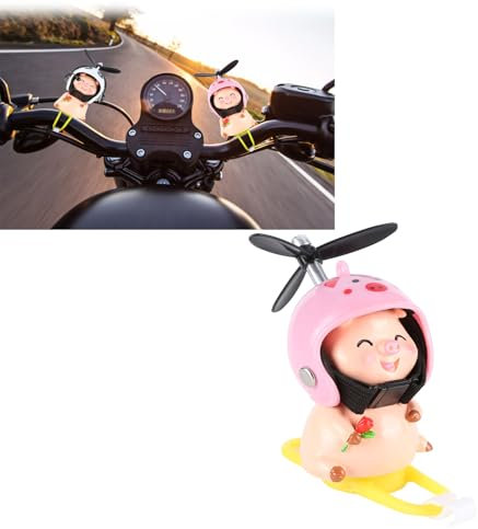 Fahrrad Motorrad Dekoration,Tier Puppe Anhänger Motorrad-Lenker Niedlich Verzierung Schwein mit Propeller Helm Karikatur, Kreativ Autozubehör Geschenk für Kinder Erwachsene(A)
