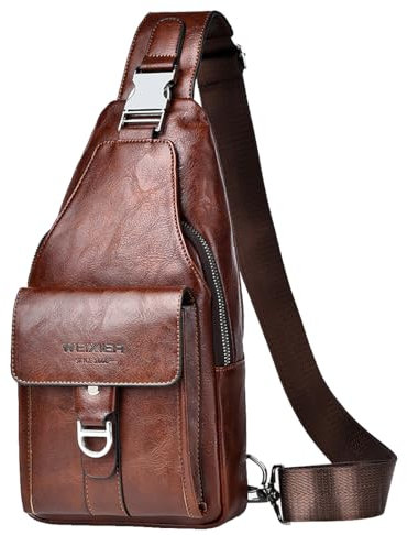 A-QMZL Tasche Herren Schultergurt Rucksack Einschulter Herren Leder Umhängetasche Klein Wasserdicht Schulter Sling Bag Kleine Crossbody Bag (Dunkelbraun 1)